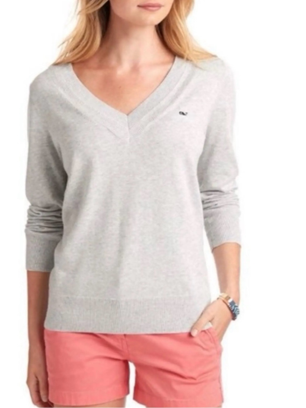 Vineyard Vines Women's Light Gray V-Neck Sweater XL Heritage Preppy $128